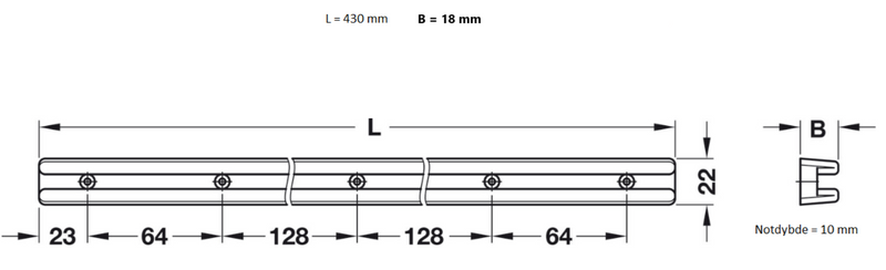 Glideskinne t/trådkurv 430x22x18 mm, hvid plastik (1 stk)