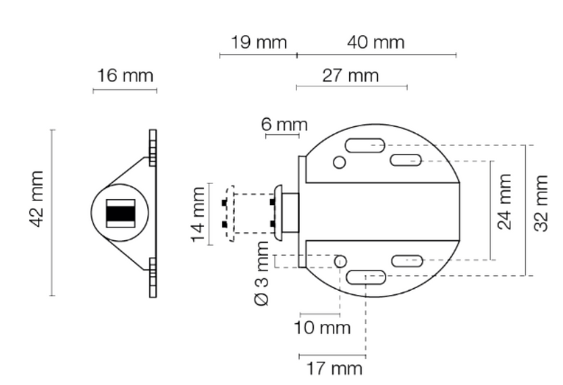 Lågeåbner "Push" m/magnet 40x42 mm, sort