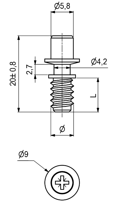 Bolt til hyldebærer Ø6x20 mm, elgalvaniseret