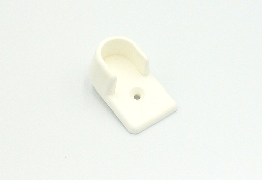 Bøjlestangsholder t/15x30 mm stang - m/1 tap Ø5 mm, hvid plastik (1 stk)