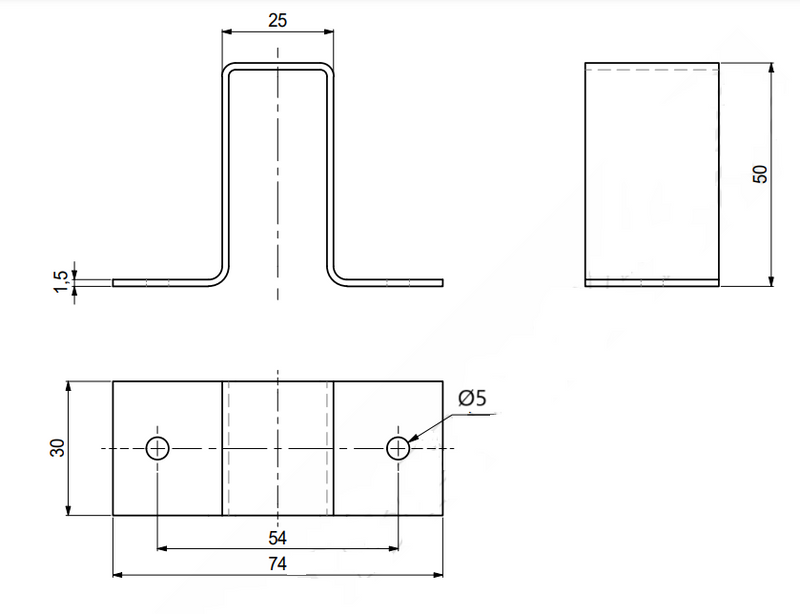 U-beslag 30x48x22 mm t/22 mm stok, elgalvaniseret