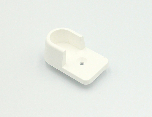 Bøjlestangsholder t/15x30 mm stang - m/2 tapper Ø5 mm, hvid plastik (1 stk)