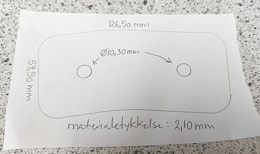 Metalplade 57x126 mm, hvidmalet