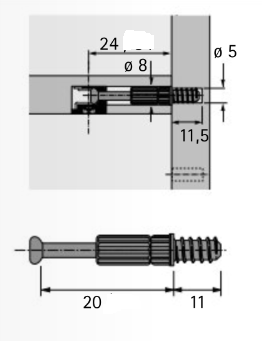 Samlebeslag bolt (type 2) boremål 24 - Ø6 mm trægevind, elgalvaniseret