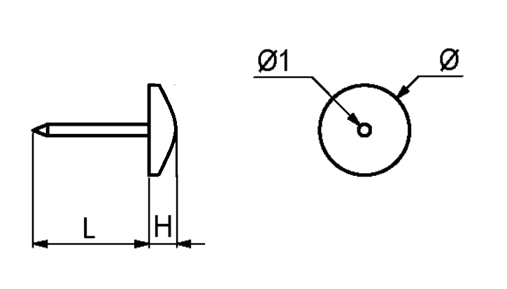 Tæppesøm Ø3,0x30 mm m/Ø14 mm hoved, messingbelagt (10 stk)