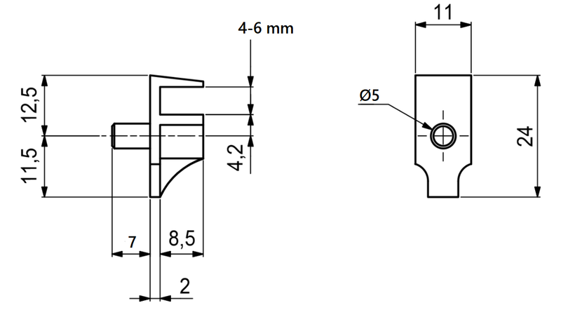 Glashyldebærer m/Ø5 mm tap t/4-6 mm glas, transparent plastik (10 stk)