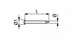 Messingsøm Ø1,0x10 mm m/Ø2 mm hoved, blank (10 stk)